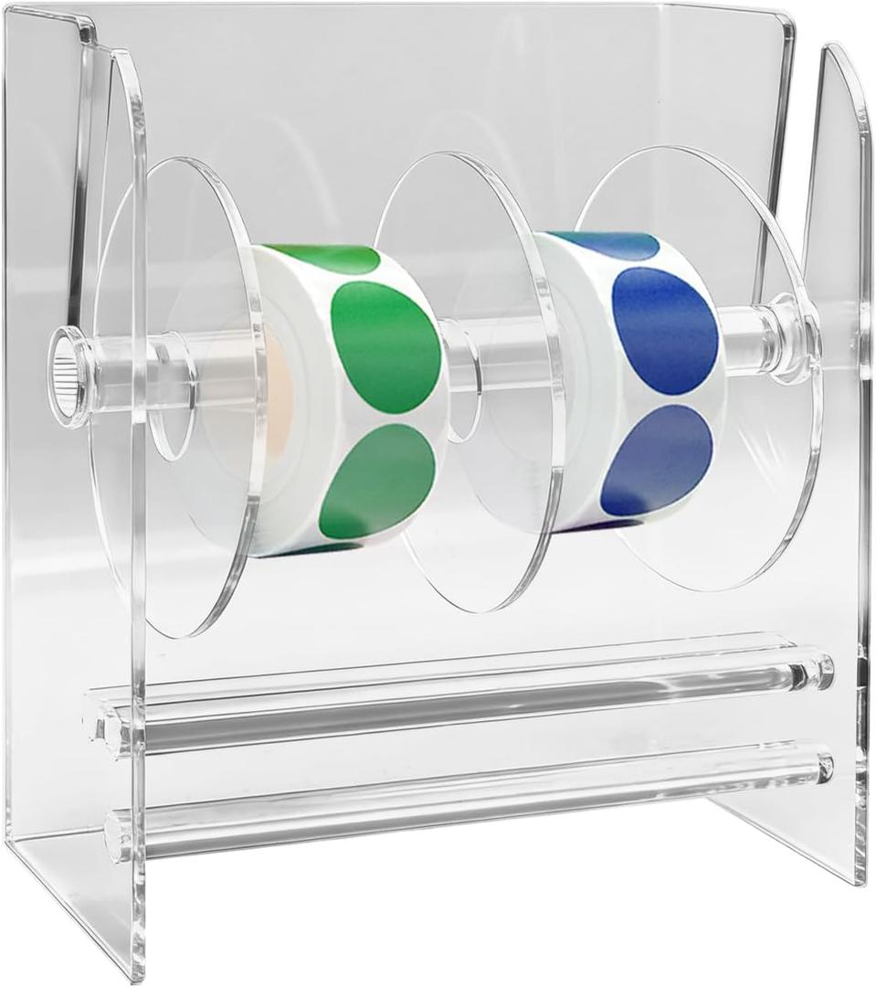 Adjustable Label Dispenser, Acrylic Sticker Roll Holder Dispenser Sticker Holder Label Stand for Holding Office and Home (Size:4 Disks)
