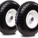Taifa 2 PCS 13 Inch Solid Flat Free Replacement Tires and Wheels 4.00-6 with 5/8'' Bearing and 2.17'' Offset Hub, Air Less Wheel for Wheelbarrow/Wagon/Hand Truck/Trolley/Garden Scooter etc.