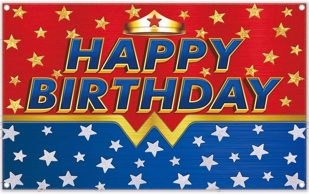 72x43inch Fabric Super Women Birthday Backdrop Girl Crown Stars Photography Background Kids Adult Party Decorations Photo Banner Booth Props