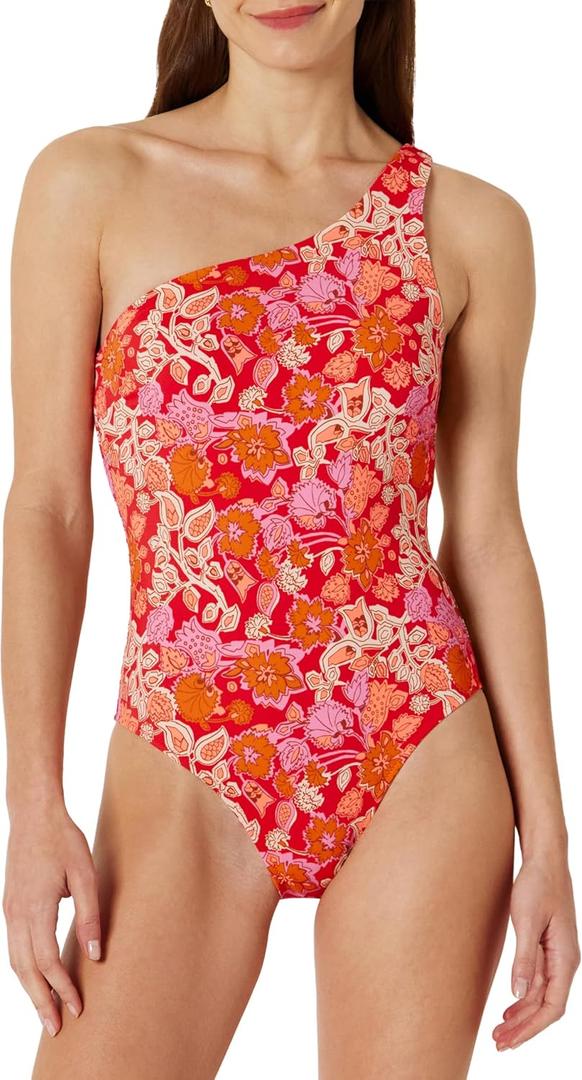 Amazon Essentials Women's One-Shoulder One-Piece Swimsuit,Medium