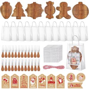 18 Set Christmas Gifts Bridal Shower Favor Christmas Candy Snowflake Acacia Wooden Cutting Board Gift Set Cheese Knives Mini Cheese Board Christmas Tags for Winter Home Party Gift Decor