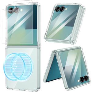 VEGO for Z Flip 7 Case with Screen Protector, [Compatible with Magsafe] TPU Clear, Anti-Yellow & Ultra Slim, Wear-Resistant, Spray Paint Shockproof Bumper Cover for Samsung Flip 7(Not for 7FE)-Clear