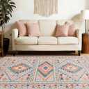 YIHOUSE Pink Tribal Rugs for Living Room, Washable 8x10 Area Rug, Non-Slip Boho Large Rug for Bedroom, Dining Room, Nursery (Pink/Blue)