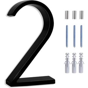 5 Inch House Numbers for Outside, Metal Modern Floating House Numbers, Garden Door Mailboxs Decor Number with Nail Kit, Visibilities Signage (Black 2)