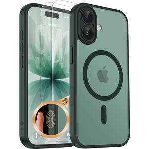 Magnetic for iPhone 17 Case with Camera Control Button, Includes 2 Tempered Glass Screen Protectors, MagSafe Compatible Translucent Matte Phone Case for iPhone 17, Forest Green