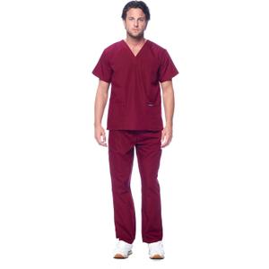 Dagacci Scrubs for Men Set - V-Neck Scrub Top and Cargo Pants - 8 Pockets Men Scrubs Set (Large, Burgundy)
