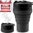 Tilcore Collapsible Protein Shaker & Water Bottle Food-Grade, Leakproof Lid 600mL/20oz Shaker Cup - Reusable Silicone Shaker Cups for Protein Shakes with Mixing Ball for Gym-goers & Travelers