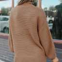 VIMPUNEC Womens Oversized Long Sleeve Sweaters Fall Casual Knit Pullover Tops Mock Neck Side Slit Jumper (L)