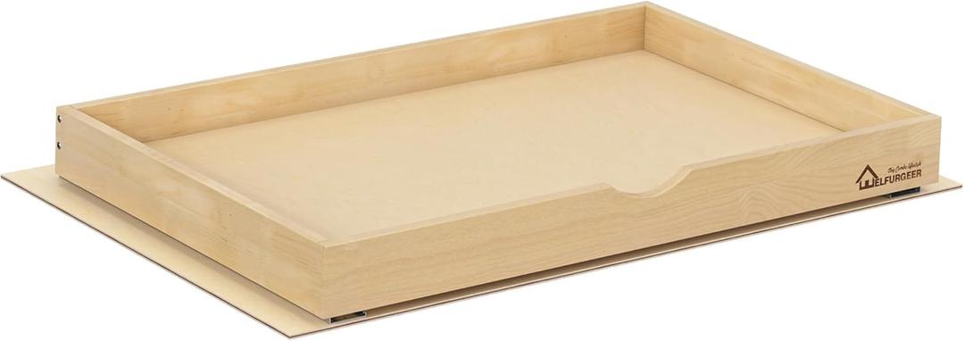 WelFurGeer Soft Close Pull Out Drawers for Kitchen Cabinets, 32" W x 22" D Pull Out Cabinet Organizer, Heavy-Duty Cabinet Organizer, Space-Saving Pullout Drawer for Home & Kitchen Organization (32''W x21''D, Natural Birch Wood 3'' H)