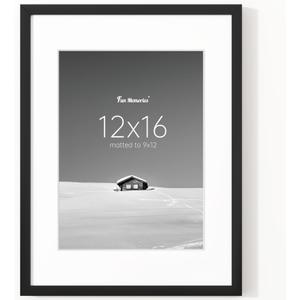 Fun Memories 12x16 Picture Frame, Display Pictures 9x12 with Mat or 12x16 Without Mat, 12 x 16 Frame for Photos, Posters & Art Prints, Gallery Photo Frames for Wall & Tabletop Display, Black, 1 Pack