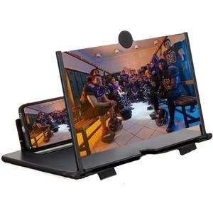 12-inch Screen Magnifier, 3D HD Phone Enlargement Projector for Movies, Videos, and Gaming. Foldable Phone Stand with Screen Magnifier, Supports All Smartphones (Black)