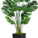 Artificial Monstera Deliciosa Plant 5FT - Faux Tropical Palm Tree with Black Tall Planter - Fake Swiss Cheese Floor Plant in Pot - Artificial Tree for Home Office Living Room Decor Indoor, Black 