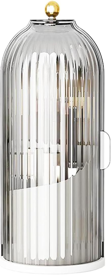 Birdcage-Style Concealed Toothbrush Holder Sliding Lid Bathroom Counter Organizer Tooth Brush Holder for Bathroom 360 Rotating Waterproof Dustproof Makeup Brushes Storage for Vanity (Black)