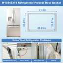 Upgraded W10443316 Gray Freezer Door Gasket, 31"×23" Fridge Gasket | Magnetic Refrigerator Door Seal Fits Whirlpool, Kenmore, KitchenAid, Replaces W10180623 W10571961 W10443316N W10571961N