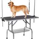 36" Professional Dog Pet Grooming Table Heavy Duty Adjustable with Overhead Arm, Two Grooming Noose Mesh Tray (Black, 36inch)