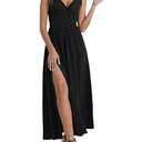 Tehoao Womens Sleeveless Sexy Deep VNeck Maxi Slit Dress Casual Summer Beach Resort Sundress Long Flowy Split Dresses Black Size 3 XL
