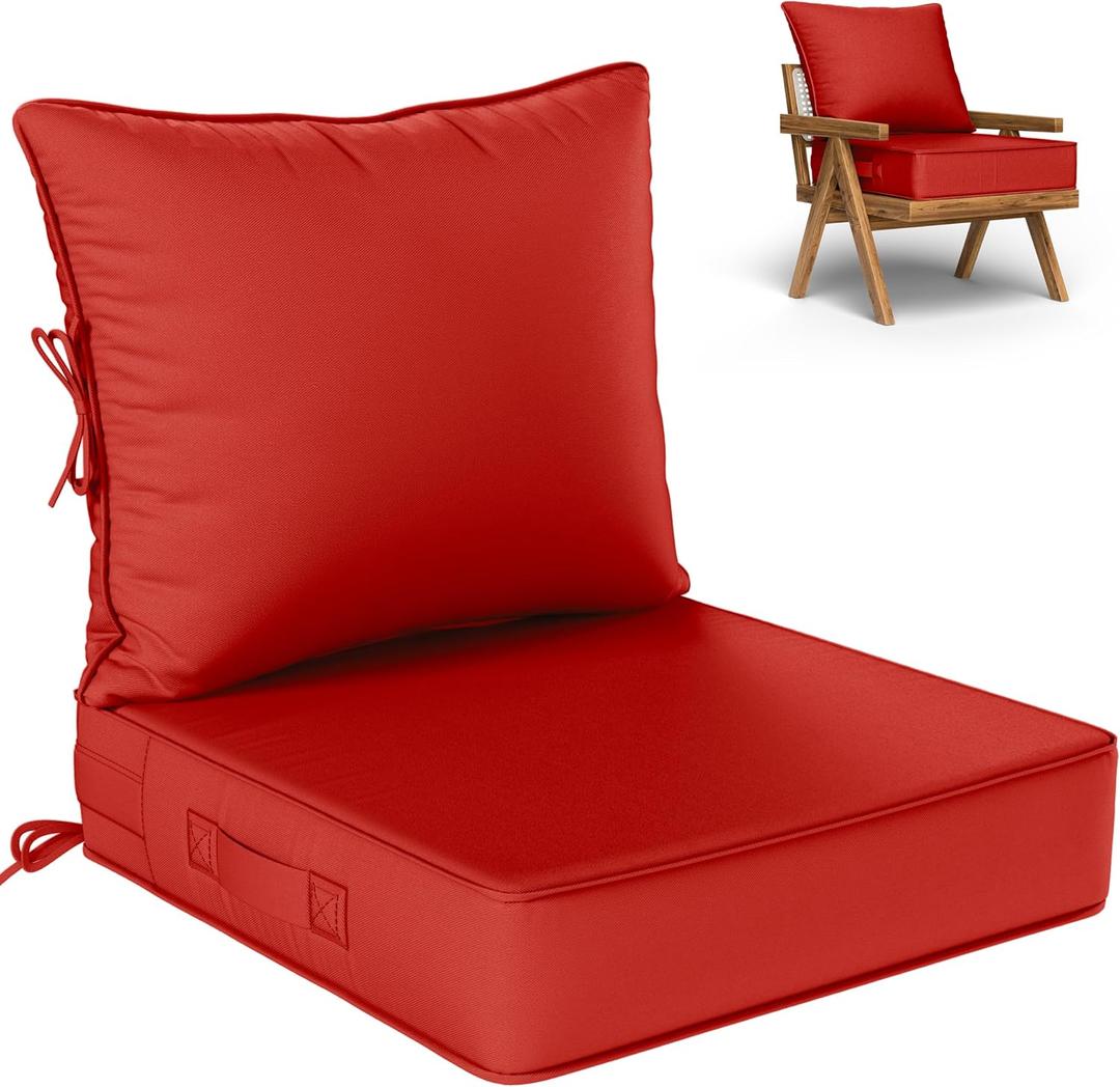 Outdoor Seat Cushion Set 24 L 24 W 5 H Inch Waterproof & Fade Resistant Patio Furniture Cushions with Removable Cover with Handle and Straps for Sofa Chairs, Chairs, Red