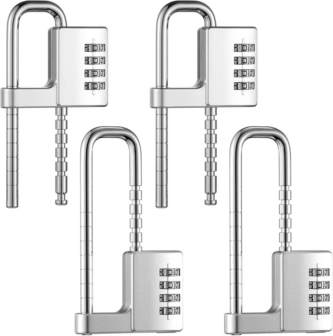 Gisafai 4 Pcs 4 Digit Combination Lock Code Cabinet U Shaped Gym Adjustable Padlock Metal Long Shackle Lock for Outdoor College Fences Sports Lockers Gym