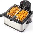 Elite Gourmet Electric Deep Fryer, 4.5 Qt Total Oil Capacity (Dual 2-Qt Split Baskets), 1700 Watts, Stainless Steel, Separates Foods for Simultaneous Cooking, Stainless Steel