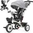 EOOWOY Toddler Tricycle with Push Handle, 7 in 1 Stroller Trike with 360 Swivel Seat, Reclining Backrest, All-Terrain Wheels, Dual Brakes, Canopy & Storage, Gift for Kids 18 Months to 5 Years, Gray, Medium