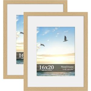 16x20 Picture Frame Set of 2, Wood Frame with Real Glass, Wide Border, 16X20 in