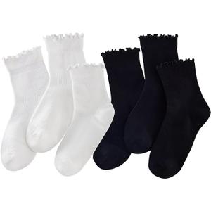 Women's Ruffle Ankle Socks (6-Pairs), Cotton Blend Comfortable Soft & Breathable, Cute Frilly Ankle Socks -Size 5-9