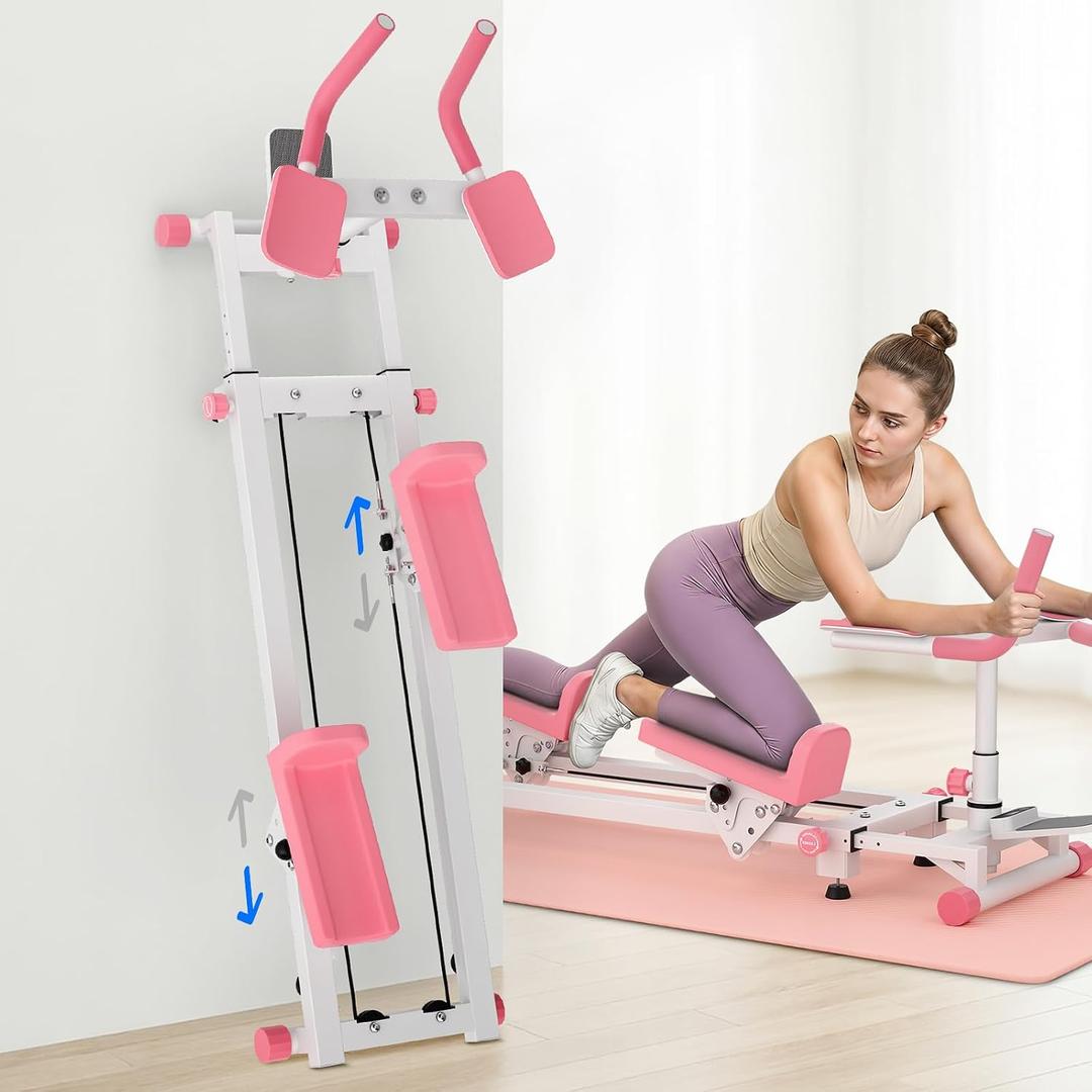 Heavy Duty 400Lbs Full Body Workout Machine, Zero Latency Linkage Spine Twist and Stretch Trainer, Adjustable Pink Crawling Machine for Desk Workers Home Gym