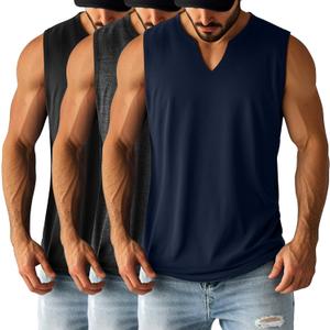 Ficerd 3 Pack Men's Big and Tall Muscle Tank Tops V Neck Sleeveless Shirts Plus Size Summer Casual Lightweight Tees (X-Large, Black, Dark Gray, Navy Blue)