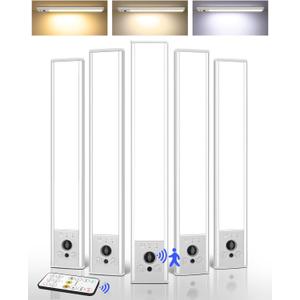 EZVALO 5 Pack Under Cabinet Lighting, 2400mAh Rechargeable Motion Sensor Light, 10inch Magnetic Closet Lights with Dimmable & 3 Color Temps, Wireless Motion Activated Lights with Remote for Kitchen