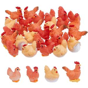 SUPERFINDINGS 32Pcs 4Styles Mini Chicken Figurines Resin 3D Hen Rooster Ornaments Chicken Cock Miniature Fairy Garden Decor Hen Micro Landscape Accessories