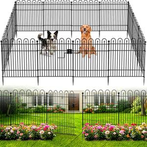 Garden Fence Animal Barrier with Gate, 10 Panels No Dig Dog Fence Outdoor | 32 in (H) x23.6ft (L) Rustproof Metal Outdoor for Yard, Patio