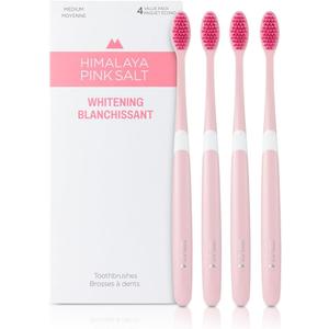 HIMALAYA PINKSALT Natural Toothbrush 4 Count - Medium Toothbrushes for Adults, Plaque Remover for Teeth, Tapered Bristles Gentle on Teeth and Gum, Deep Clean Toothbrush