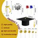 32PCS Graduation Cake Decorations Kit for Class of 2026 Felt Tassel Cap, Firework Cupcake Toppers, Diploma, Balls, Black Theme Graduation Party Supplies for Grads(Black)