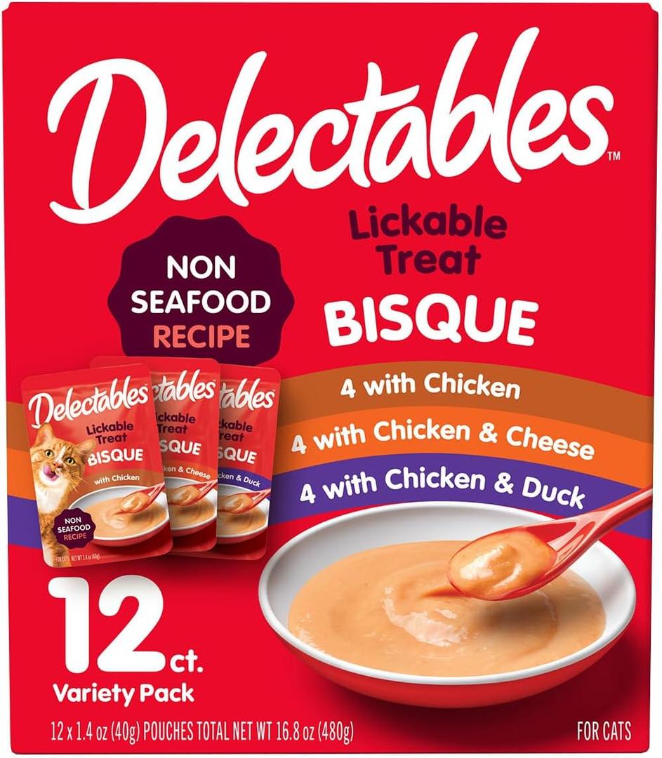 Delectables Bisque Non-Seafood Lickable Wet Cat Treats, Variety Pack, 12 Count (Pack of 1) Best By: Jun/27/2027
