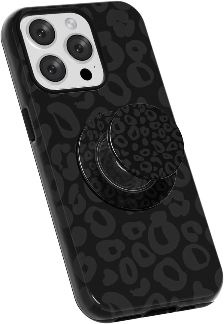 Svanove Cheetah Print Phone Case for iPhone 14 Pro Case with Magnetic Phone Grip, Cute Girly Leopard Case Compatible with Magsafe Phone Holder Stand for Women, Retro Y2k Hard Shell Cover, Black