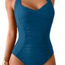 B2prity One Piece Swimsuit for Women Tummy Control Bathing Suits Ruched Slimming Swim Suit Push Up Tie Back Swimwear (Small, Peacock Blue)