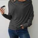 Womens Shirts Long Sleeve Cowl Neck Tops Basic Dressy Casual Sweatshirts Loose Fit Sweater Fall Fashion Trendy 2024 Blouse (Black, S)