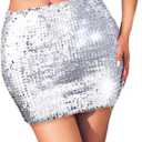 GRAEEN Sequin Skirt Sparkly Silver Mini Skirts for Women