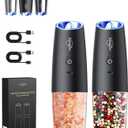 Sangcon Gravity Electric Salt and Pepper Grinder Set RECHARGEABLE Automatic Salt Pepper Shakers USB-C No Battery Needed - LED Light One Hand Operation, Adjustable Coarseness Pepper Mill Set
