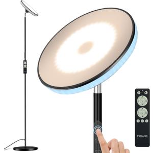 UFO Floor Lamp 71in, Upgraded 42W 3700LM LED Torchiere Floor Lamps for Living Room, Modern Tall Bright Standing Light with Remote, Dimmable Sky Light,1/2/3H Timer for Bedroom,Office(Black)