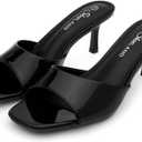 Shoe Land Women's Low Heels Stiletto Heeled Slides, Open Toe One Band Slip-On Heeled Mules Dressy Heeled Sandals for Prom, Party Wedding and Vacation