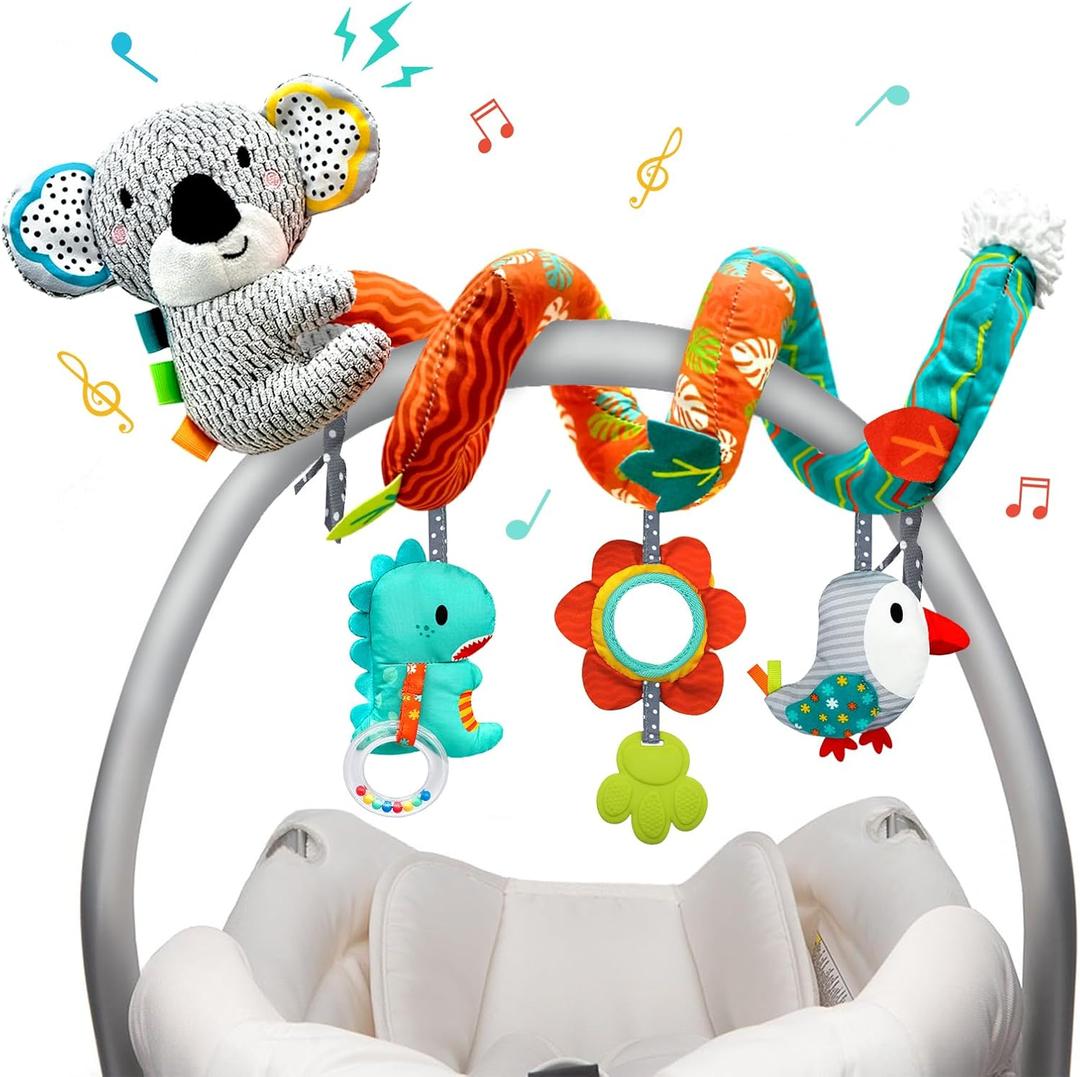 XIXILAND Car Seat Toys Baby Toys 0-3 Months Developmental, Stroller Toys Infant Toys 0-6 Months Newborn Toys, Carseat Toys for Infants 0-12 Months with Dinosaur, Lion Mirror, Teether (Multicolored)