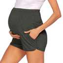 LOKTENPIE Women's Maternity Shorts Over Belly Workout Running Casual Summer Pregnancy Shorts(Dusty Gray, Large)