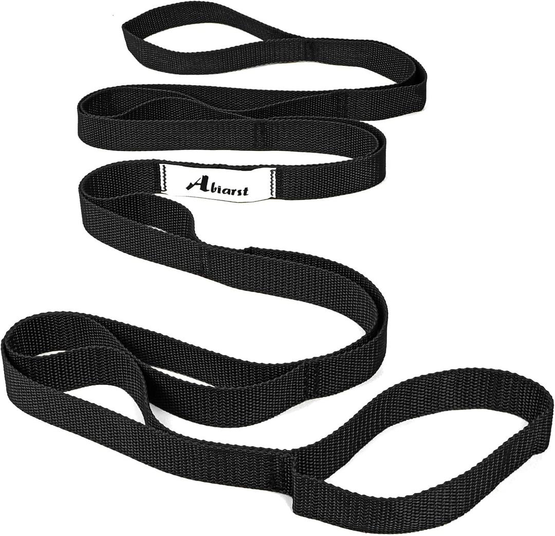 Stretching Strap Yoga Straps for Physical Therapy, 10 Loops Non-Elastic Stretch Band for Pilates, Flexibility, Exercise and Gymnastics (Black)