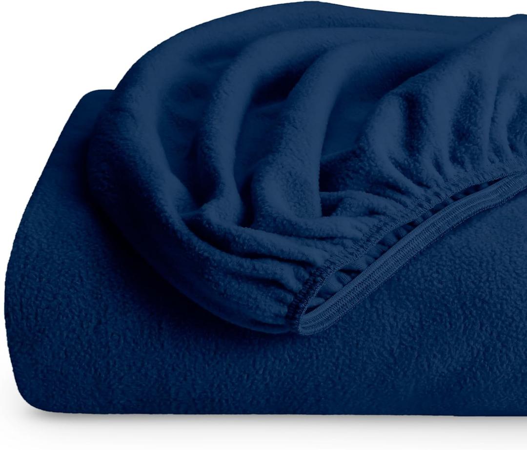 Bare Home Super Soft Fleece Fitted Sheet - Queen Size - Extra Plush Polar Fleece, No-Pilling - Deep Pocket - All Season Cozy Warmth (Queen, Dark Blue)