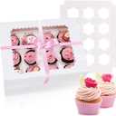 Rarapop 25 Pack Cupcake Boxes Hold 12 Standard Cupcakes, Food Grade Cupcake Holders Bakery Carrier Boxes with Windows and Inserts for Cupcakes, Muffins and Pastries