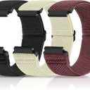 Compatible with 16mm 18mm 19mm 20mm 22mm 24mm Watch Bands Quick Release Replacement Wristband, Adjustable Stretchy Nylon Solo Loop Straps Fabric Braided Sport Elastic Bands for Men Women (Black+Beige+Red)