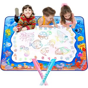 Large Water Doodle Mat for Toddlers, Magical Colourful, 3931 Mess Free Coloring Mat with 2 Water Pens, Educational Toy Gifts for Kids 3+ Year - Ocean