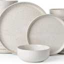 Famiware Meteor Plates and Bowls Sets, 24-Piece Stoneware Dinnerware Sets, Dishes Set for 8, Microwave and Dishwasher Safe Tableware, Creamy White