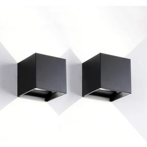 2 Pack LED Outdoor Wall Lights Exterior/Interior, Up and Down Lights IP65 Waterproof Wall Sconces, Square Aluminum Outdoor Wall Lighting Fixtures, Modern Black 12W 6500K Cold Lights